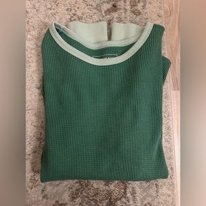 American Eagle Green Waffle Long Sleeve Tee